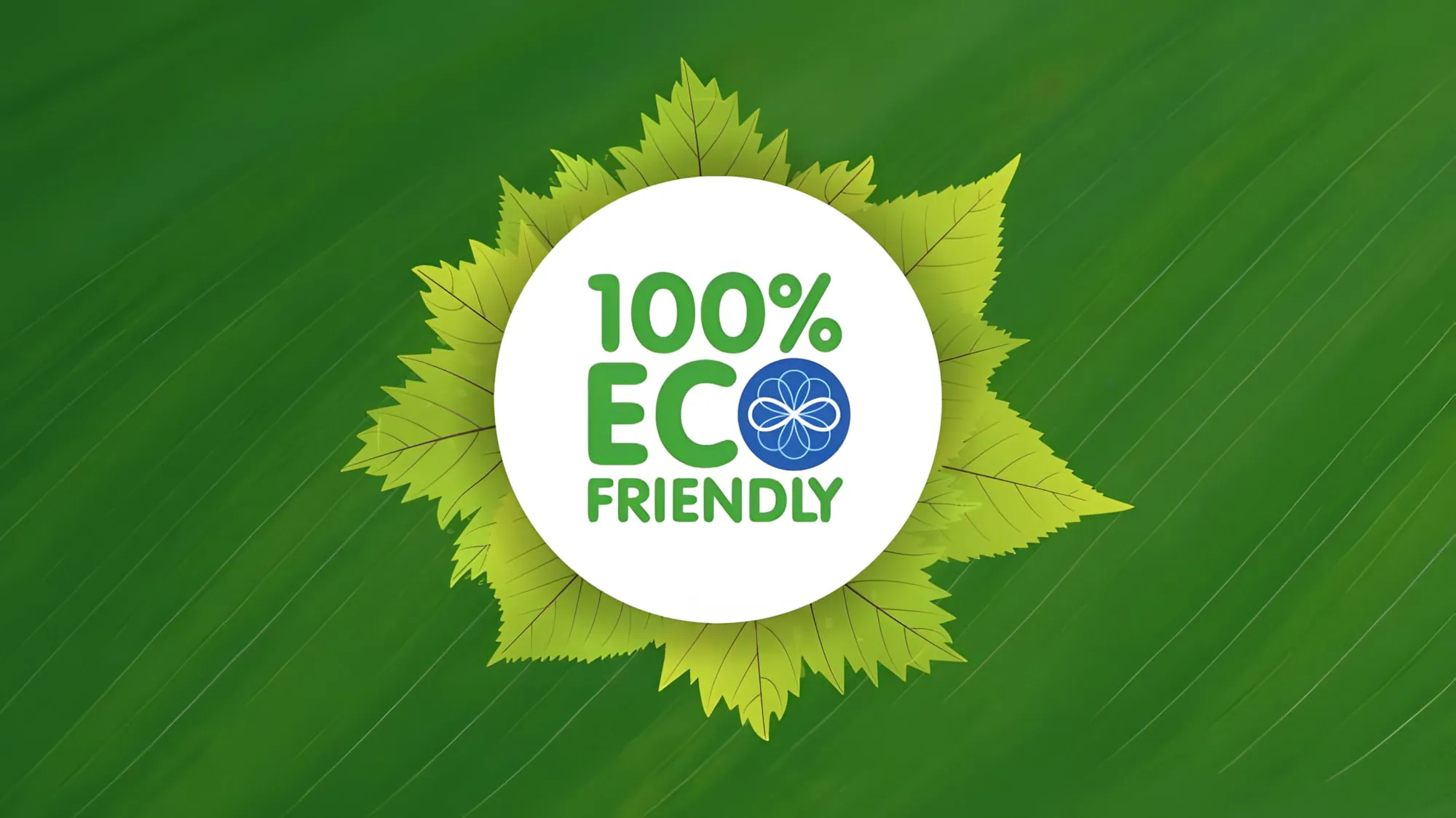 Marchio "100% Eco Friendly" con il logo di Accademia Infinita, circondato da foglie su sfondo verde