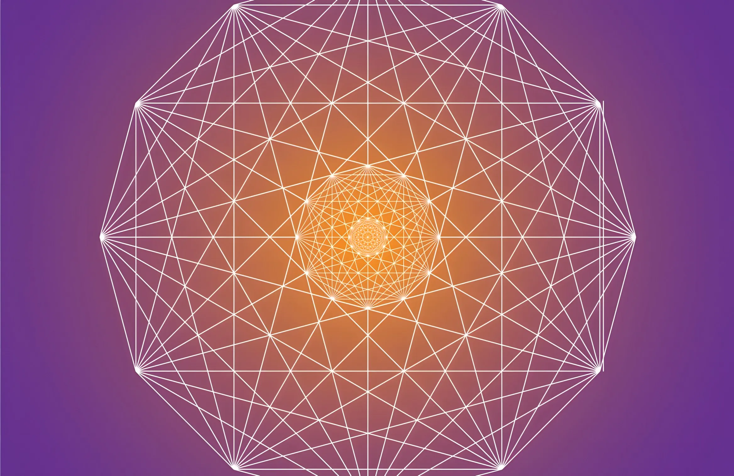 Tesseract a 12 punti: dodecagono bianco con linee che si intersecano su sfondo viola e un centro arancione luminoso