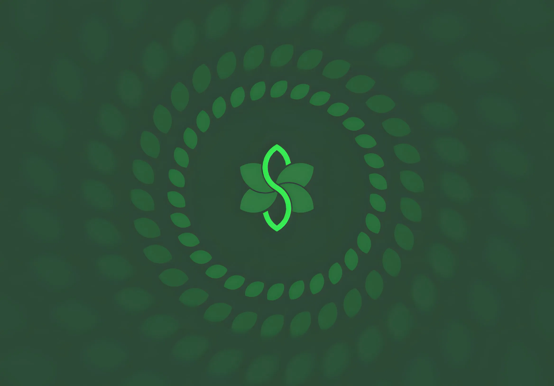 Il logo di SEEDS, una S verde tra quattro petali, al centro di cerchi di foglie su fondo verde scuro