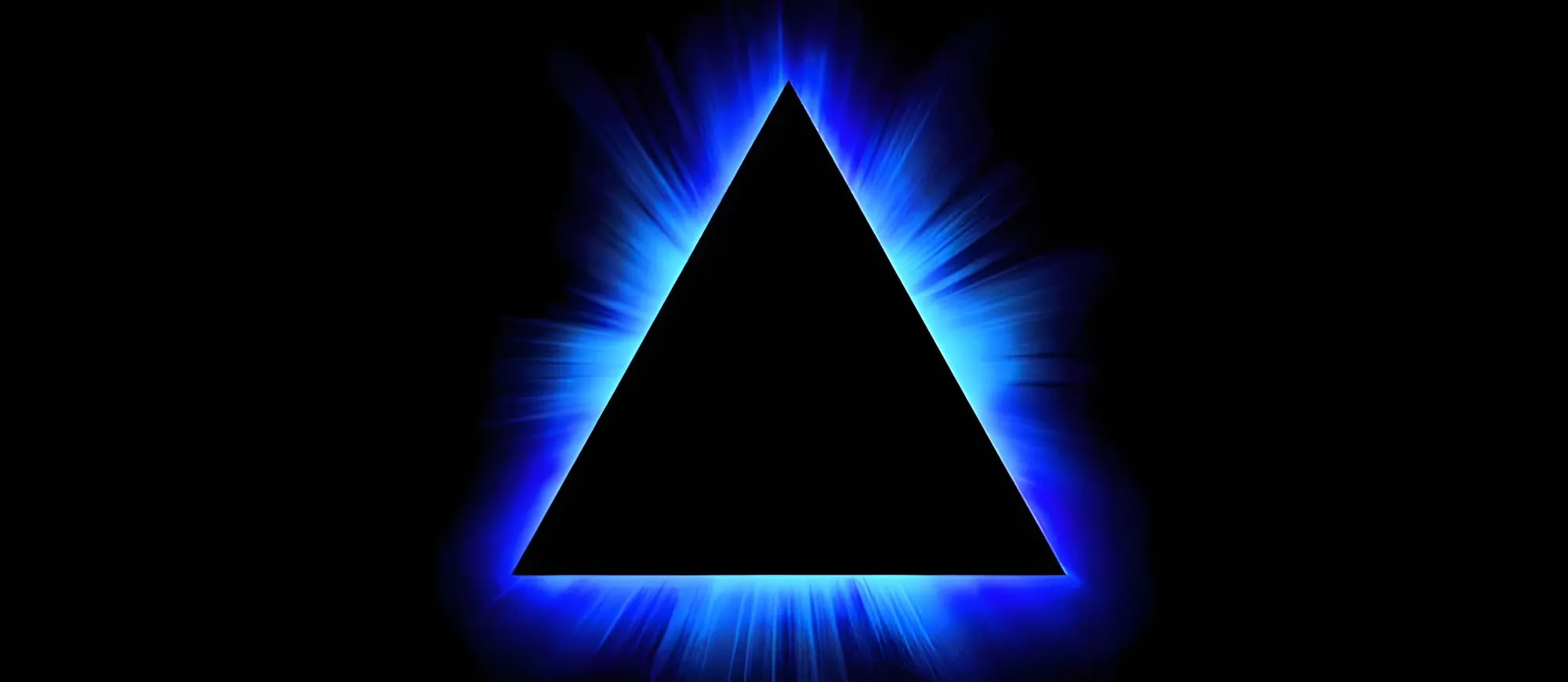 Triangolo nero circondato da un bagliore blu intenso su sfondo scuro