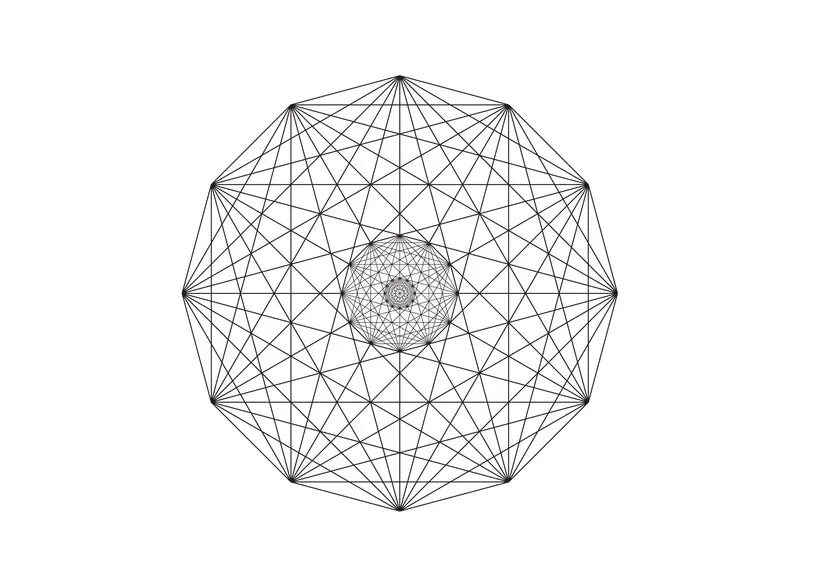 Tesseract a 12 punti con una seconda figura più piccola al centro, che ripete lo schema