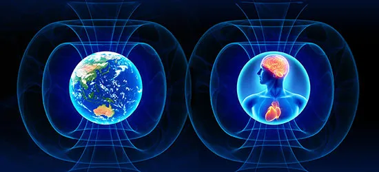 La Terra e il corpo umano, ciascuno avvolto dal proprio campo magnetico