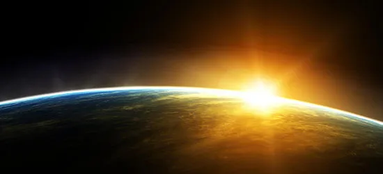 Il sorgere del sole sul bordo del pianeta